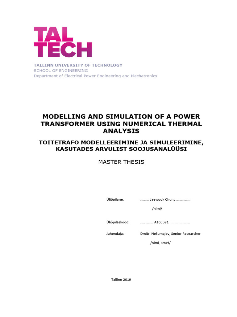 Modelling and Simulation of A Power Transformer Using Numerical Thermal ...