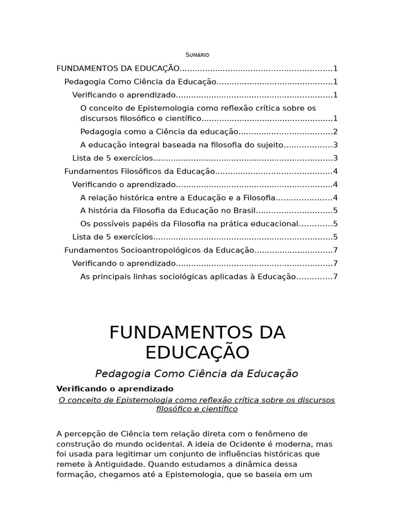 Fundamentos da Educação e Pedagogia | PDF | Pedagogia | Science