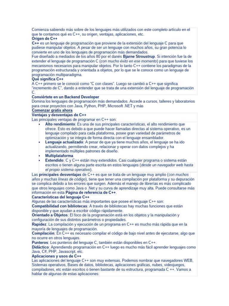 Ventajas y Usos del Lenguaje C++ | PDF | Lenguaje de programación | C