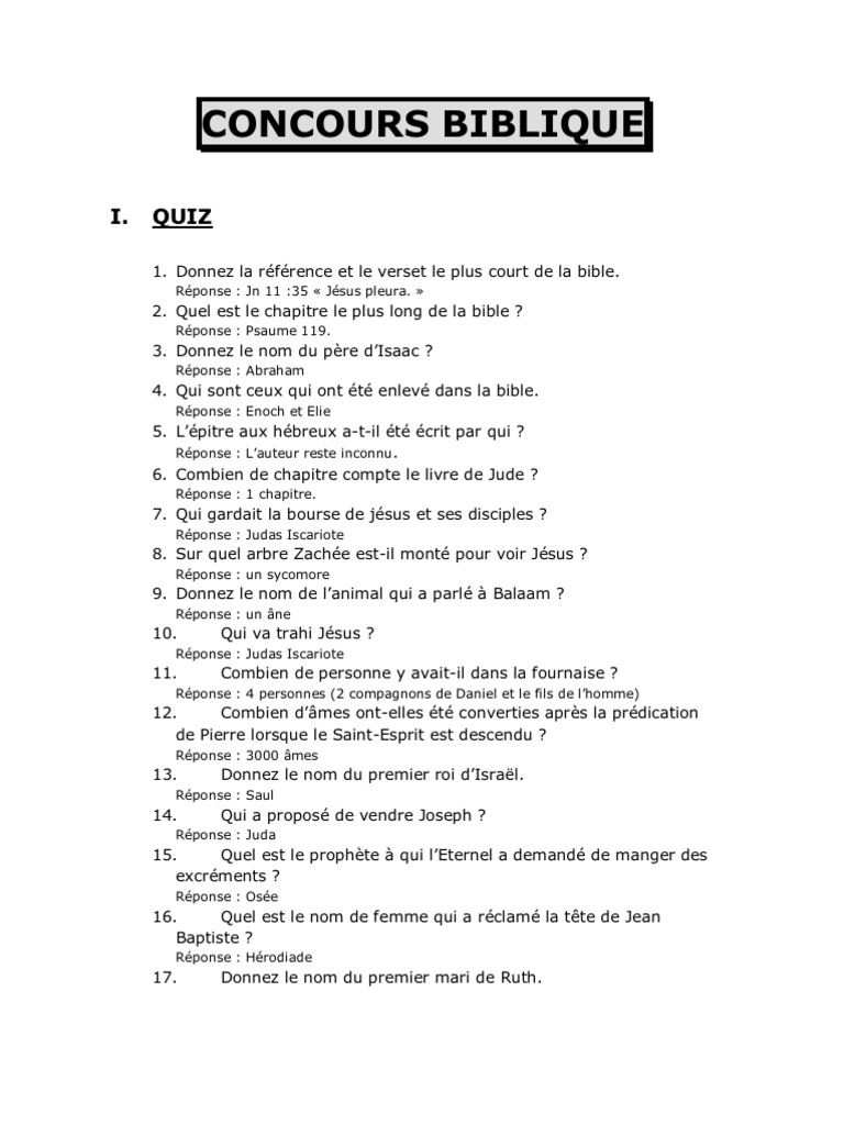 Quiz biblique : 2000 questions et réponses | PDF | Arts du langage et ...