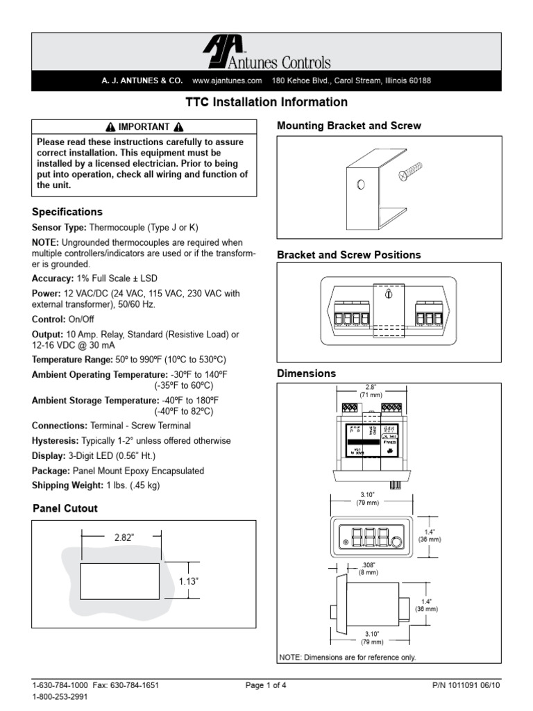 TTC Installation Guide for Electricians | PDF | Thermocouple | Relay