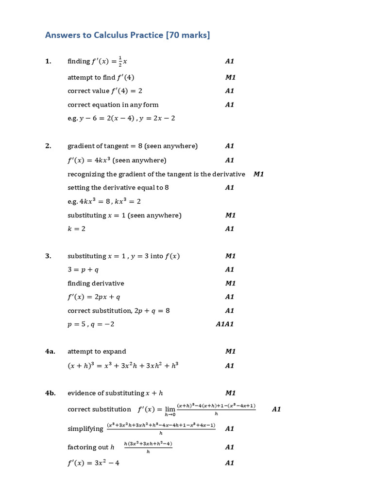 Calculus Practice Answers and Solutions | PDF | Gradient | Derivative