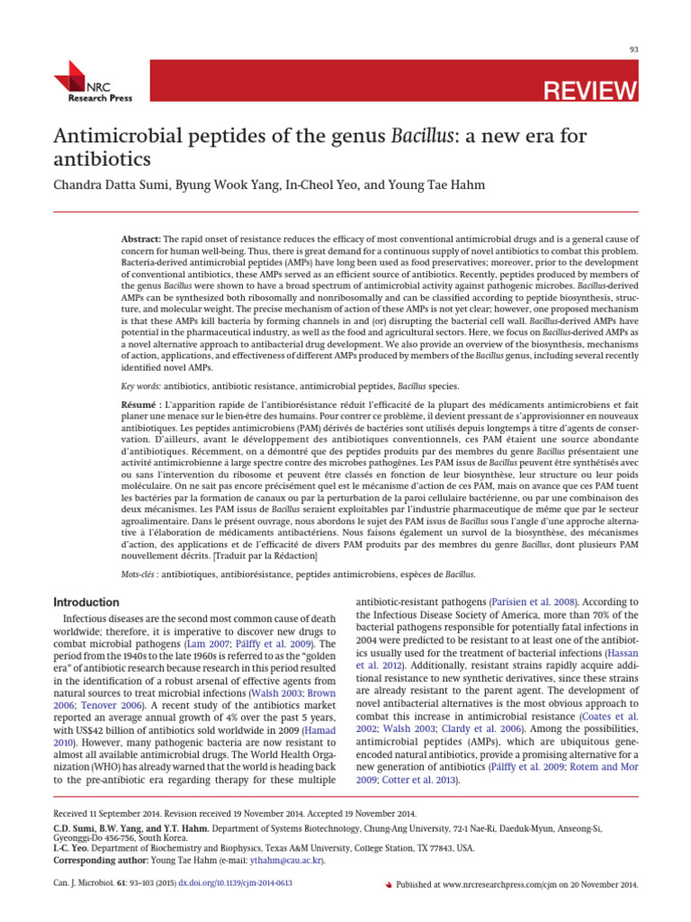 Bacillus Antimicrobial Peptides: New Antibiotics | PDF | Antimicrobial ...