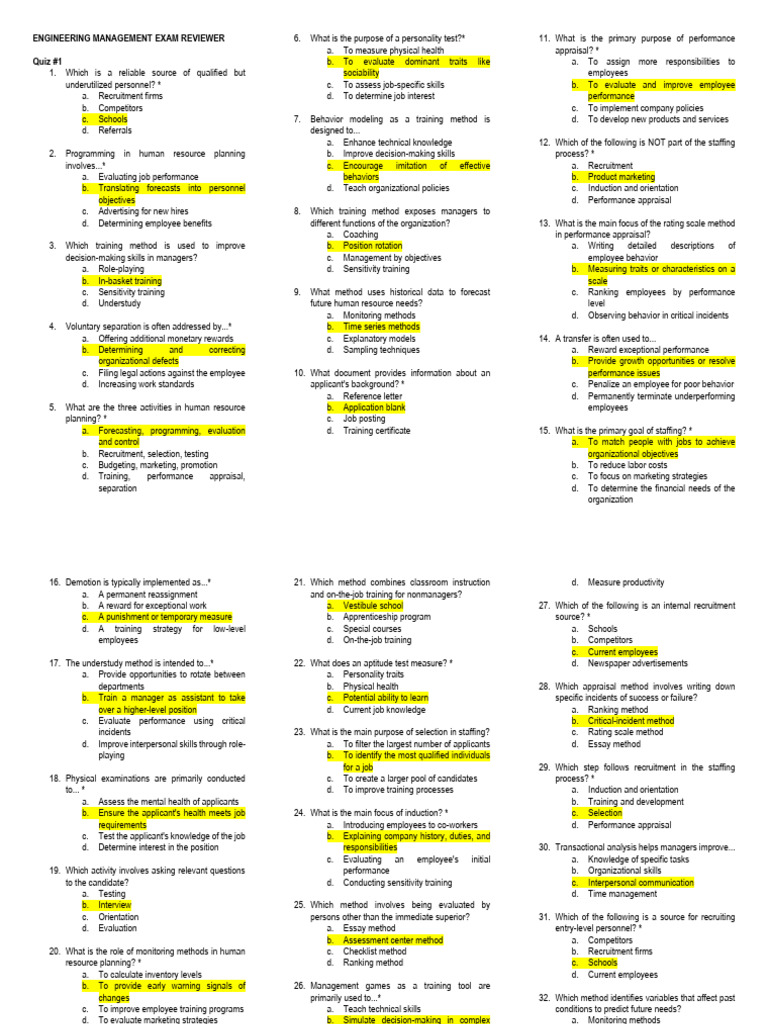 Engineering Management Exam Review Guide | PDF | Leadership | Communication