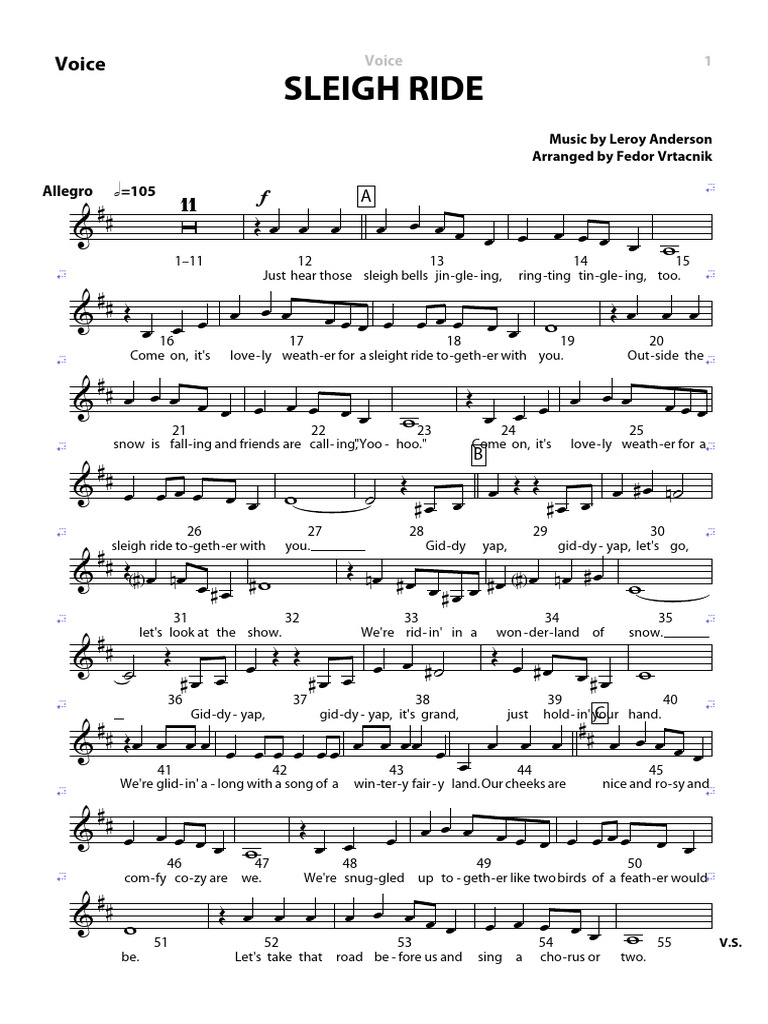 Sleigh Ride Lyrics and Sheet Music | PDF | Compositions