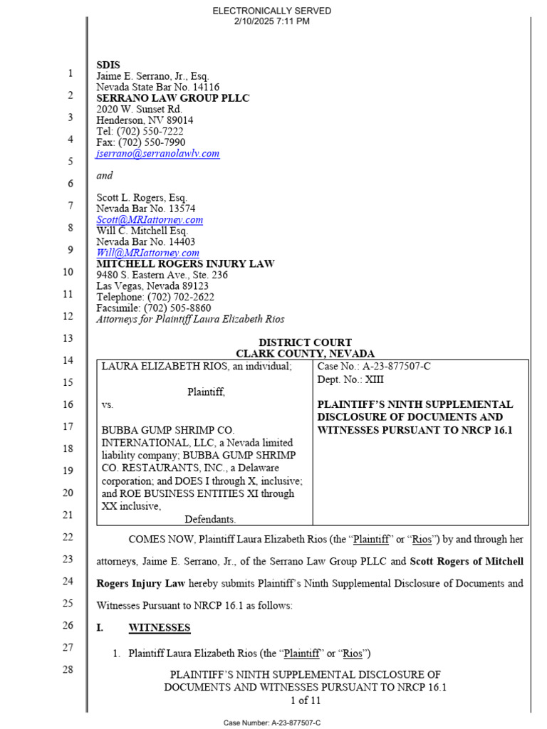 Plaintiff's 9th Disclosure in NV Case | PDF | Discovery (Law) | Surgery