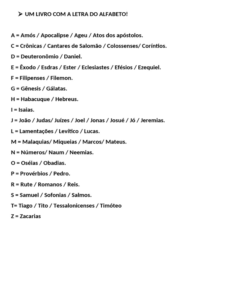 Livros da Bíblia por Letras do Alfabeto | PDF