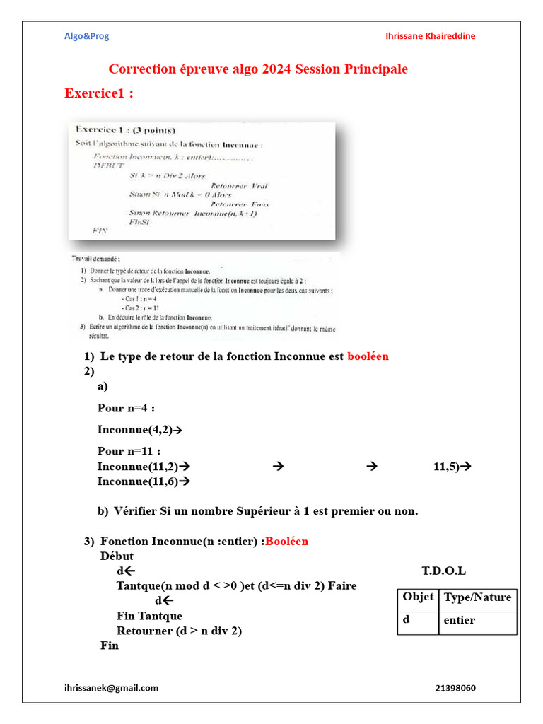 Correction Algorithmes et Primalité 2024 | PDF | Algèbre de Boole ...