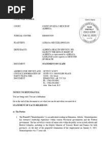 Statement of Claim (Mentzelopoulos)