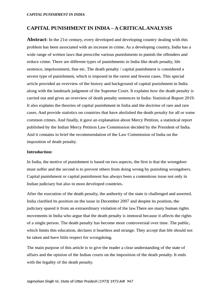 Capital Punishment in India: Overview and Analysis | PDF | Capital ...