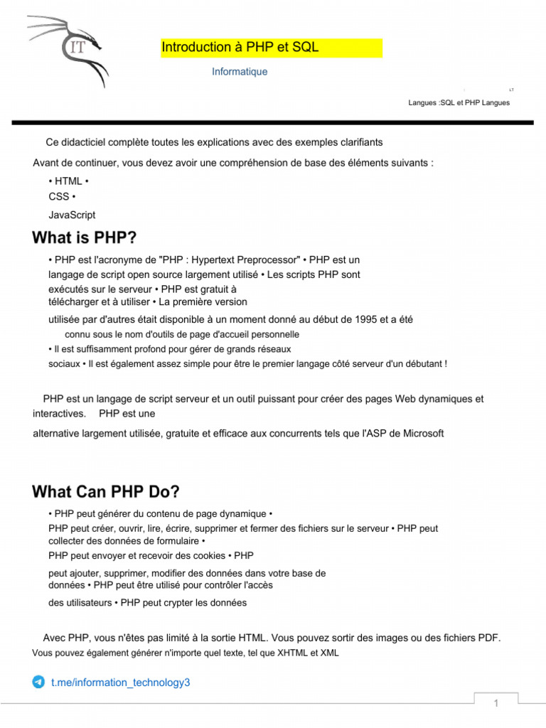 Introduction à PHP et SQL pour Développeurs | PDF | PHP | Internet