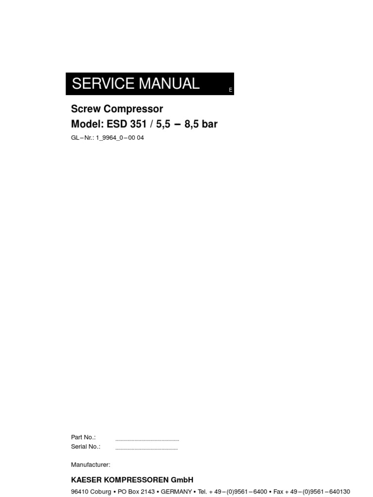 Compressor Manual (KAESER)1 9964-0-00 8-5bar | Gas Compressor | Fuse  (Electrical)