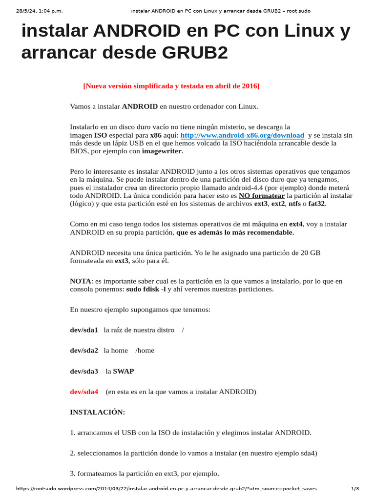 Instalar Android en Linux con GRUB2 | PDF | Arranque | Distribución de ...