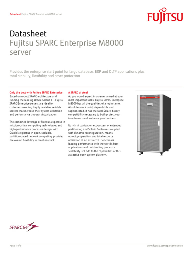 Fujitsu SPARC Enterprise M8000 Server Datasheet | PDF | Central ...