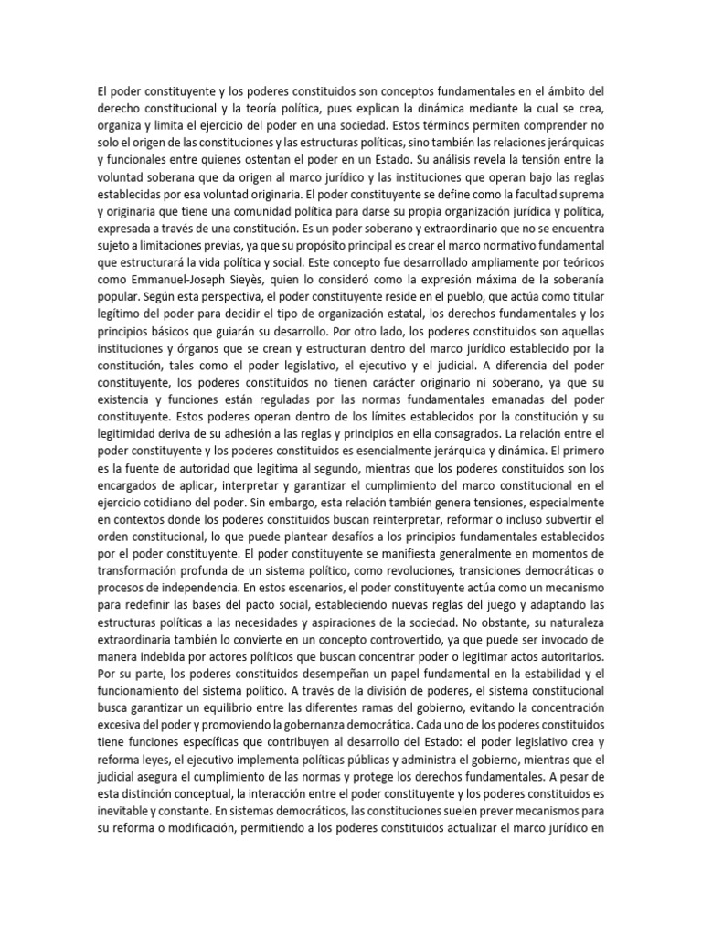 Poder Constituyente y Poderes Constituidos | PDF | Constitución ...