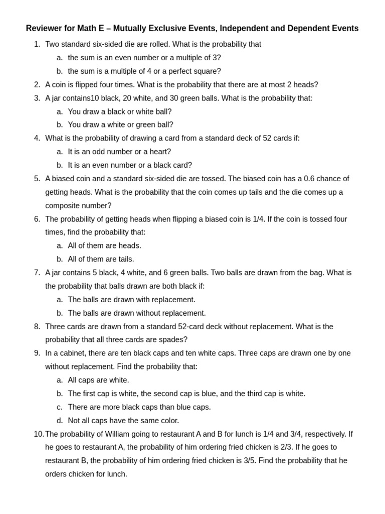 Probability Problems: Events and Outcomes | PDF