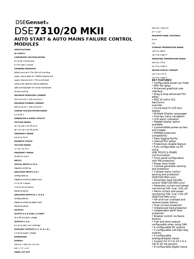 Auto Start Auto Mains Failure Control Modules | PDF | Mains Electricity ...