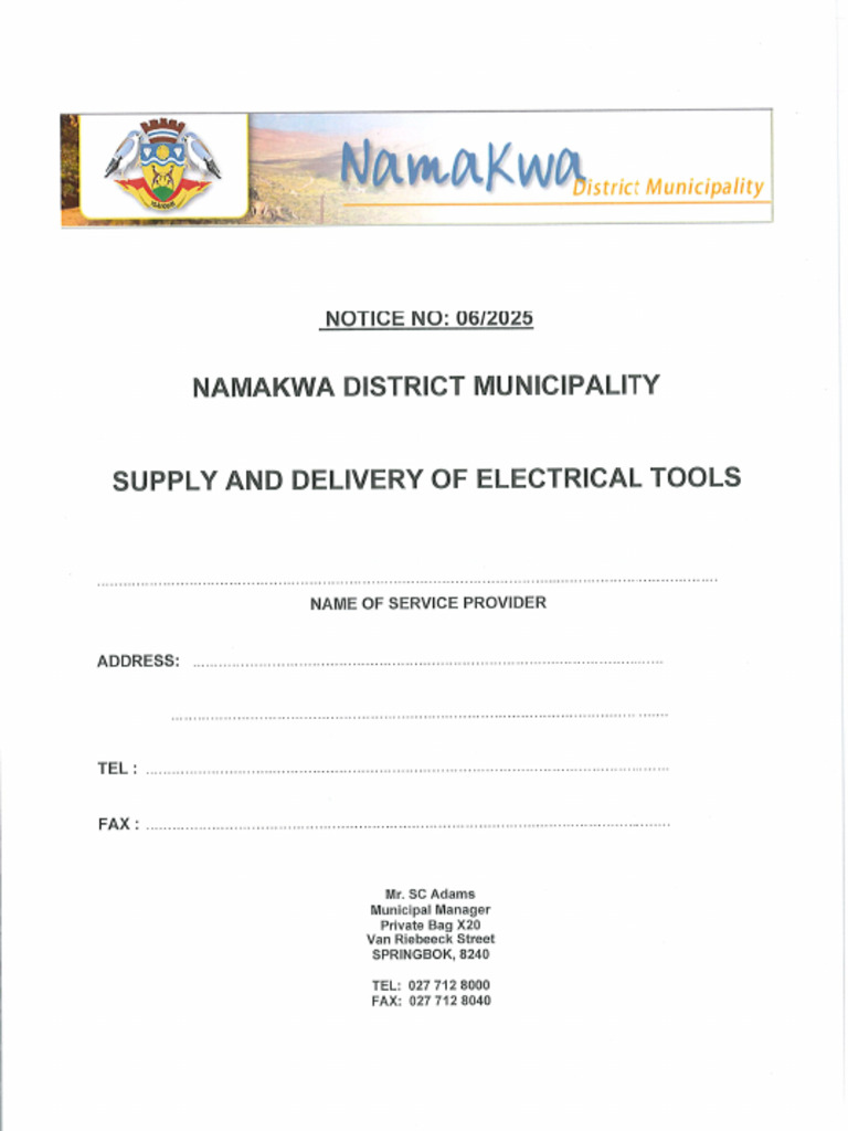 NOTICE No 62025 Quotation Document SUPPLY AND DELIVERY OF ELECTRICAL ...