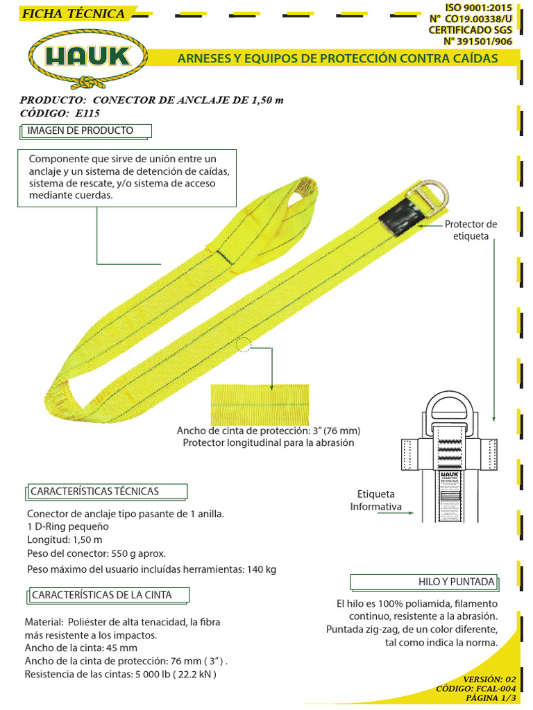 Arneses Y Equipos de Protección Contra Caídas: Producto: Conector de ...
