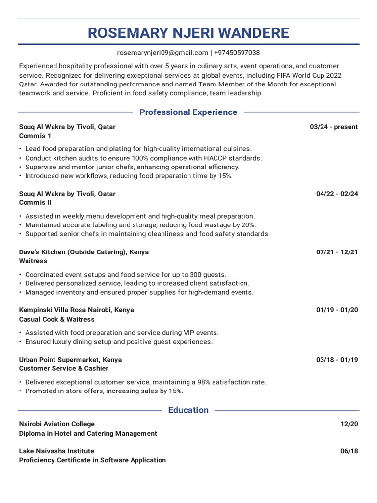 Hospitality Expert with Culinary Focus | PDF | Chef | Foodservice