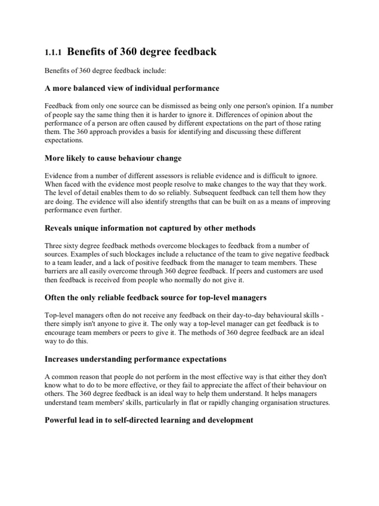 Benefits of 360 Degree Feedback - Good for Questionnaire | Performance