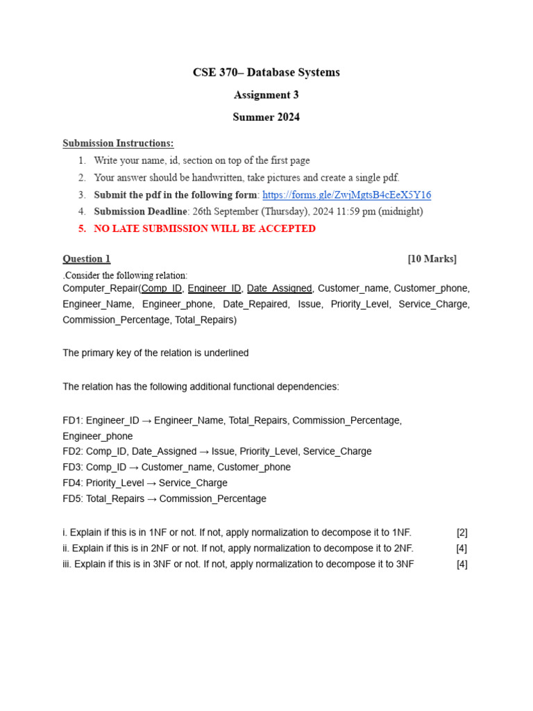 CSE 370 Assignment 3: Database Systems | PDF