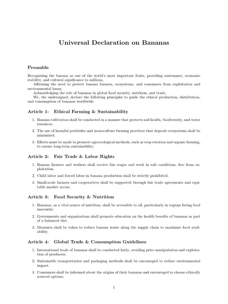 Universal Declaration On Bananas | PDF | Agriculture | Sustainability