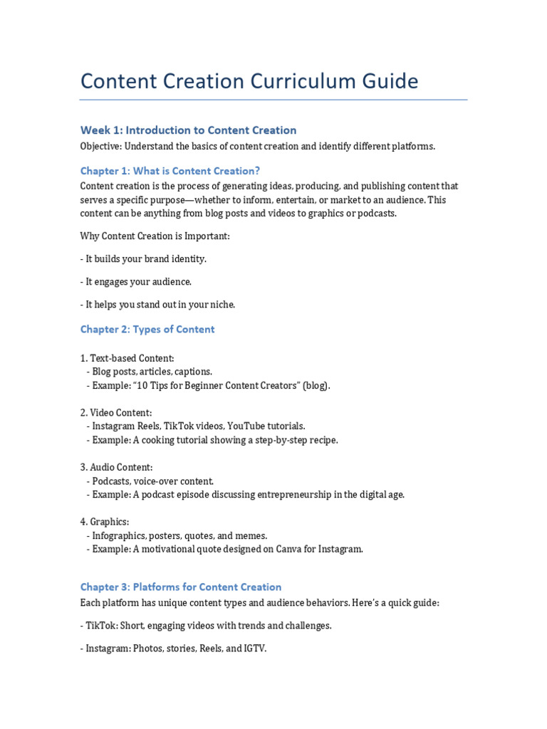 Content Creation Handout Pdf You Tube Podcast