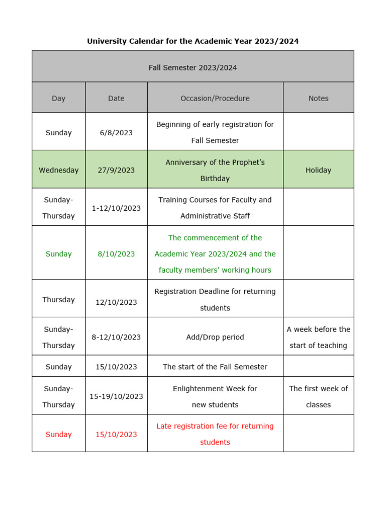 2023/2024 University Academic Calendar | PDF | Academic Term | Thesis