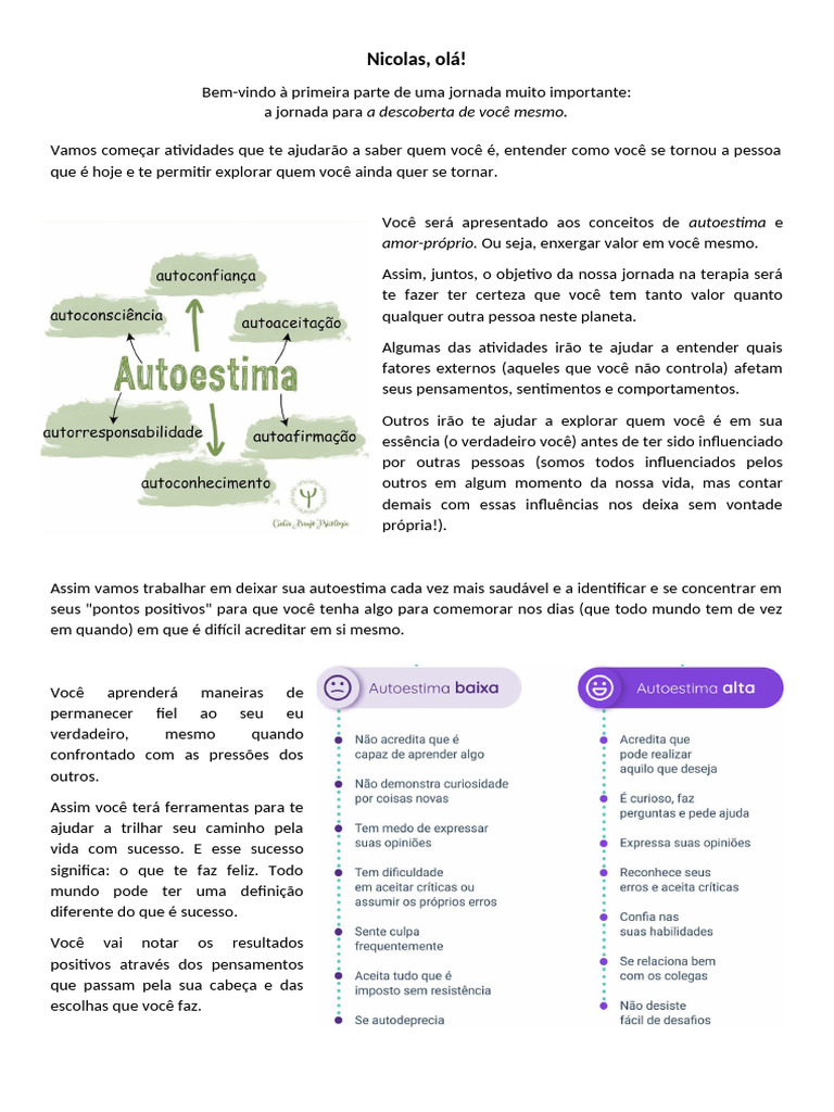 Atividades de Autoestima para Adolescentes | PDF | Autoestima | Pensamento
