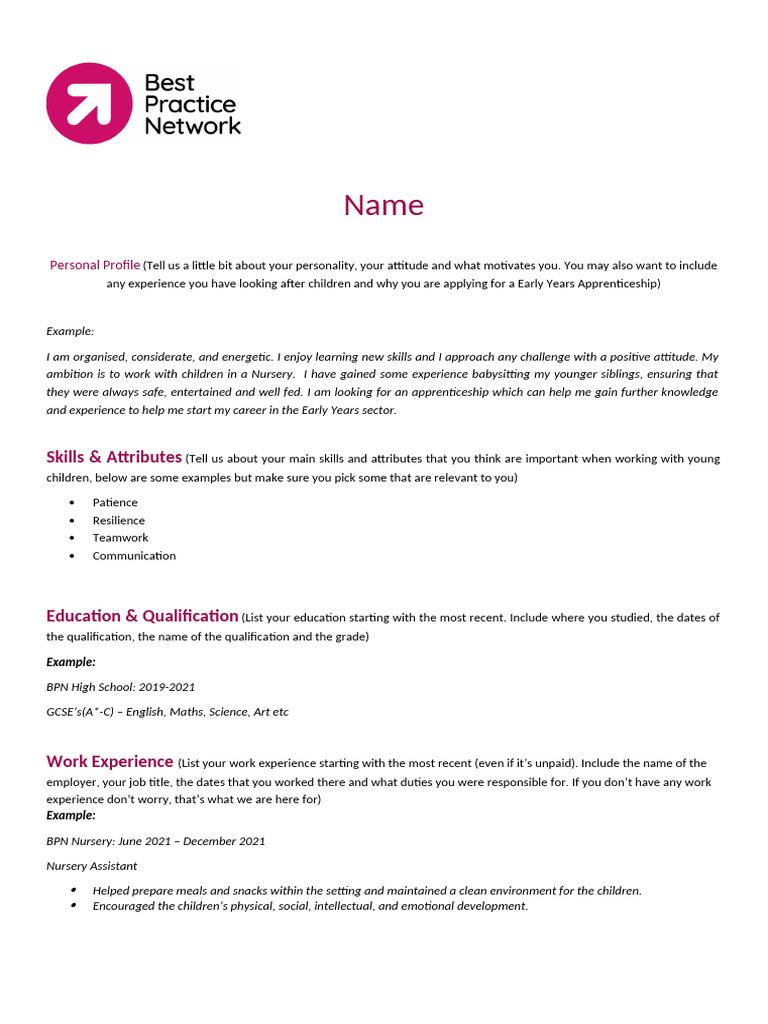 Early Years Apprenticeship CV Guide | PDF | Preschool | Learning