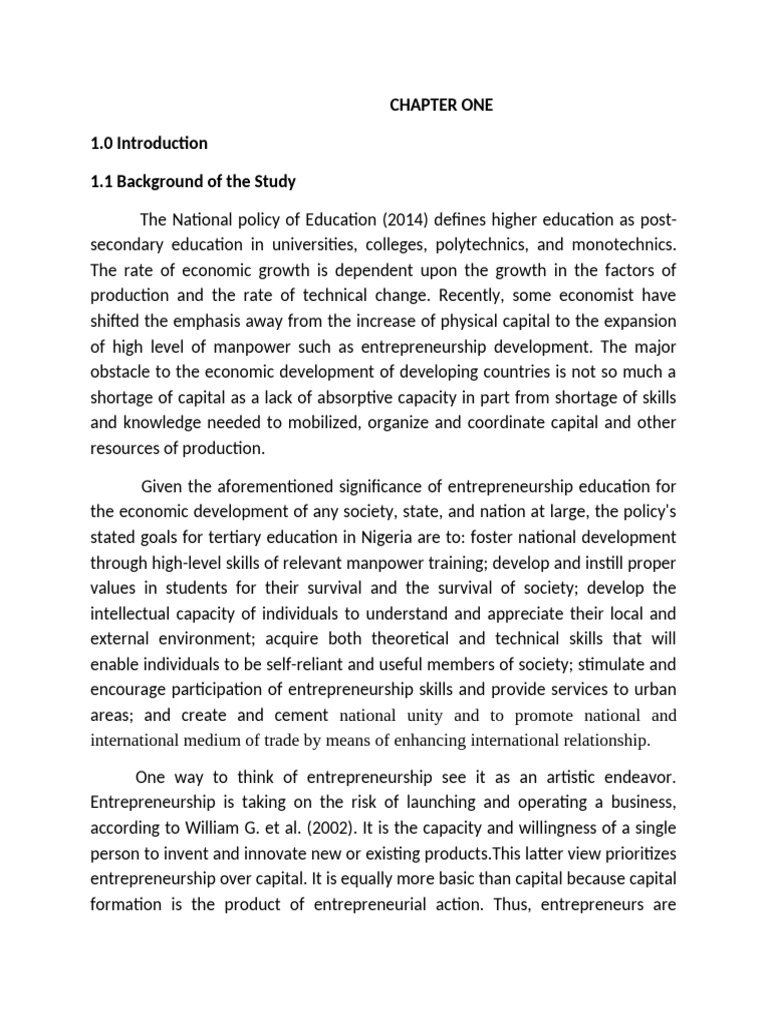 Impact of Entrepreneurship Education in Nigeria | PDF ...