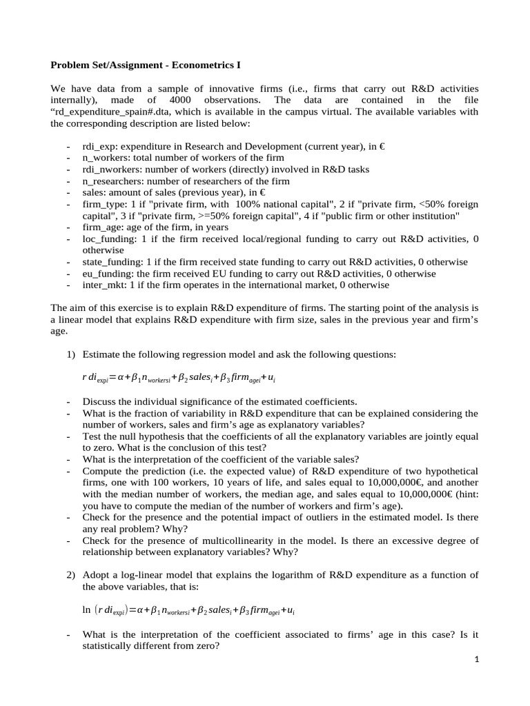 Econometrics I R&D Expenditure Analysis | PDF | Linear Regression ...