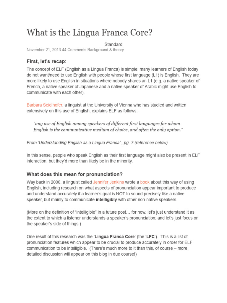 Understanding the Lingua Franca Core | PDF | Vowel | Stress (Linguistics)