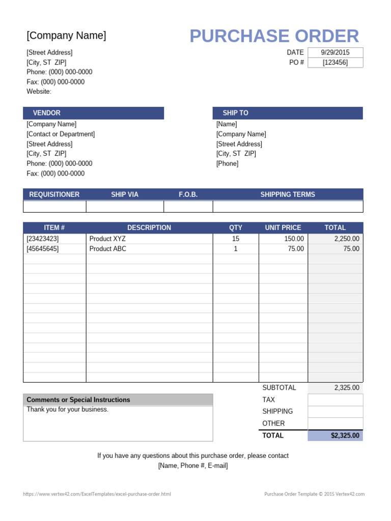 Purchase Order Template Example | PDF