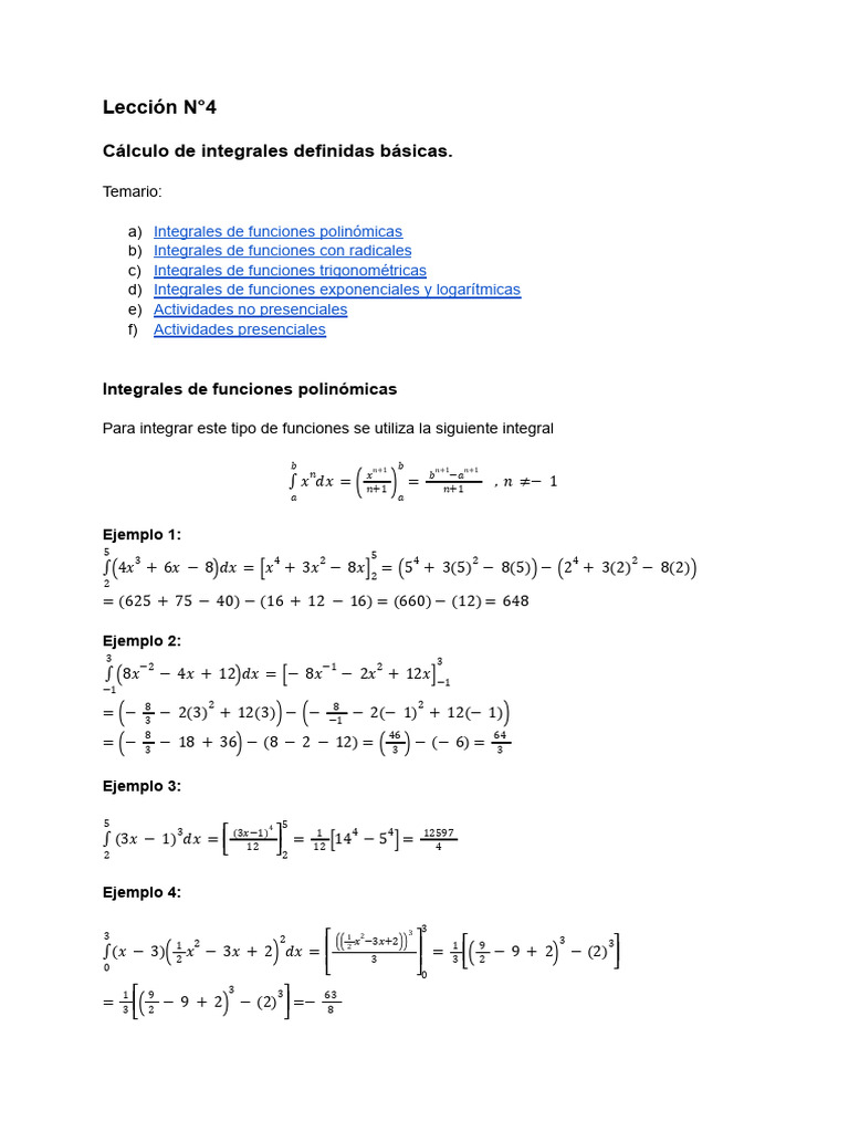 Cálculo de Integrales Definidas Básicas | PDF