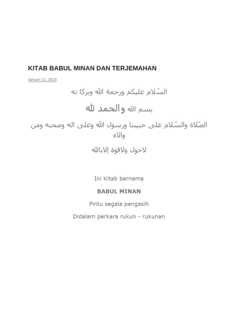 Terjemahan Kitab Babul Minan | PDF