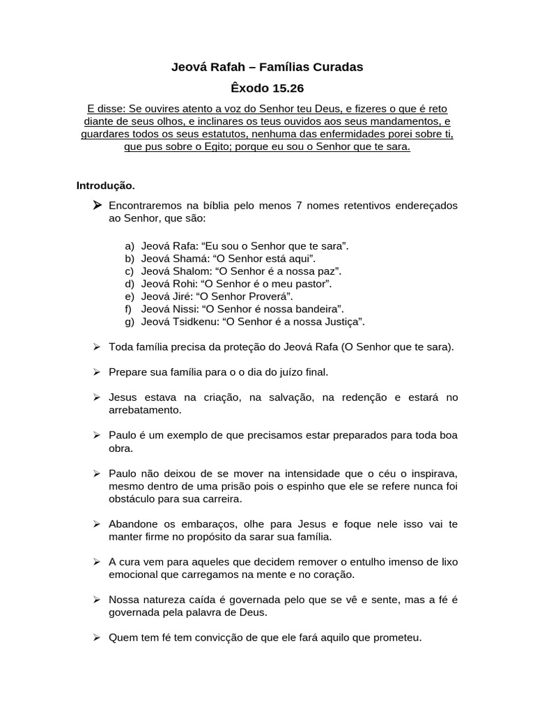 Jeová Rafa: Cura e Fé para Famílias | PDF | Fé | Deus