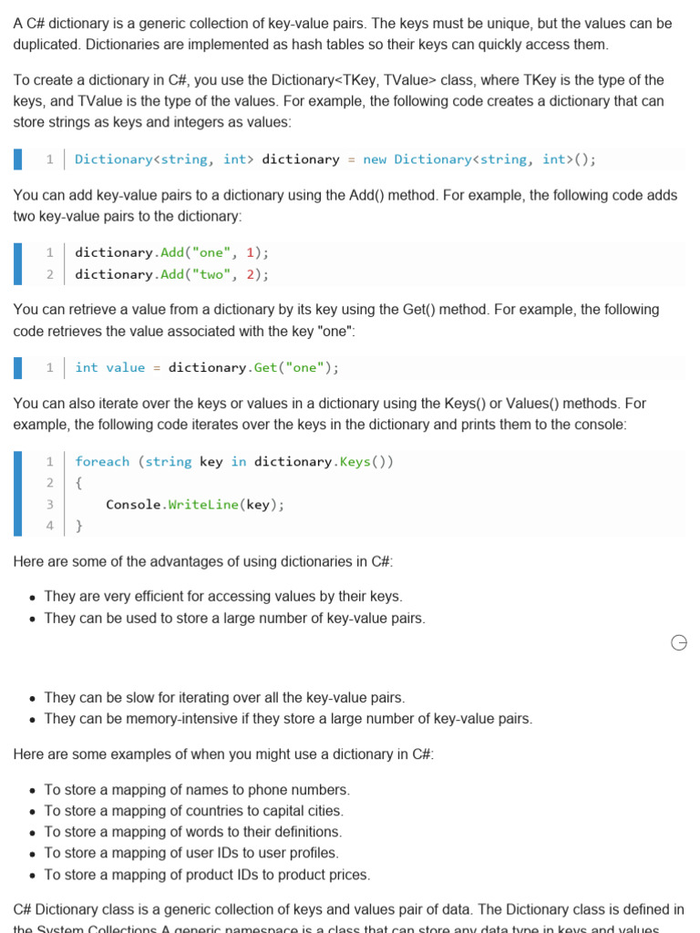 Dictionary in C#-1 | PDF | C Sharp (Programming Language) | Data Type