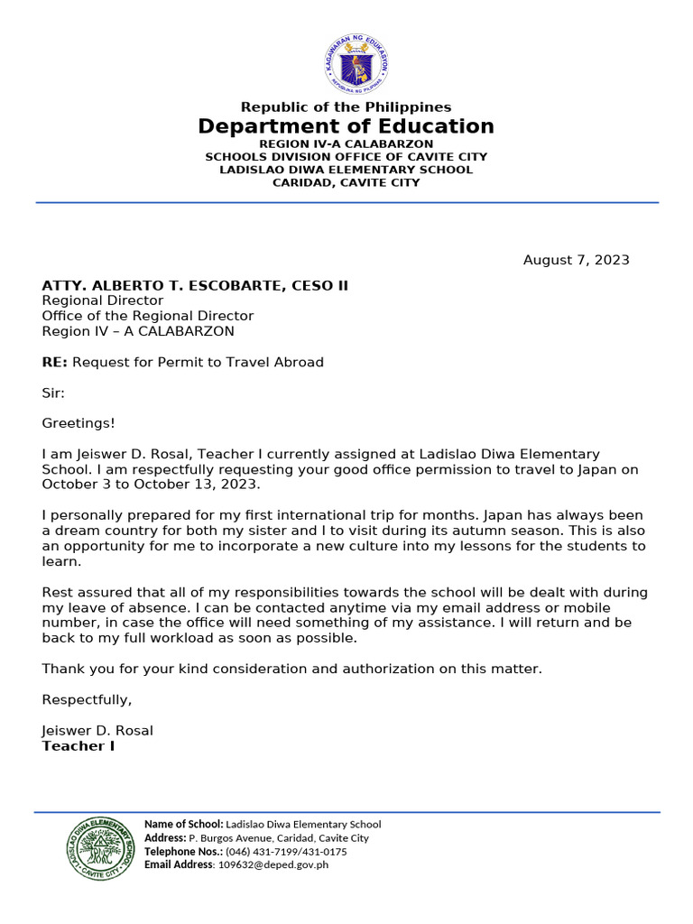 Request for Travel Permit to Japan | PDF