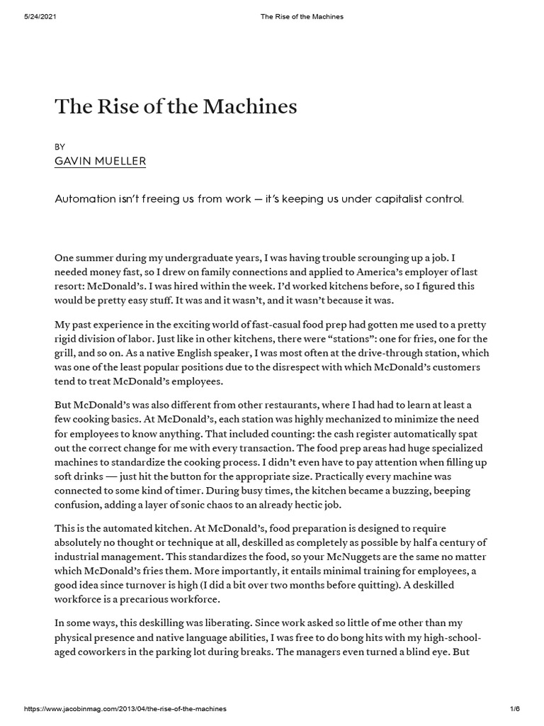 Automation's Impact on Labor Control | PDF | Labour Economics | Automation