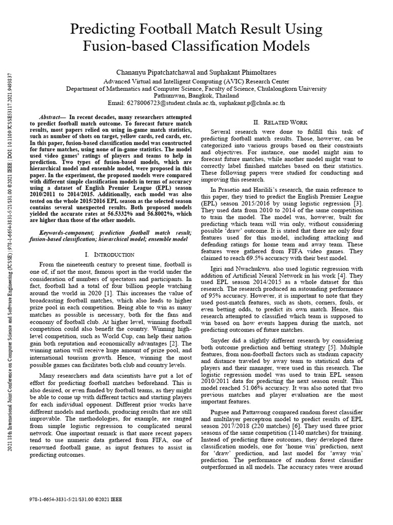 Football Match Prediction Models Analysis | PDF | Statistical ...