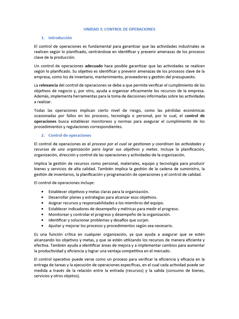 Control de Operaciones en Empresas | PDF | Cadena de suministro ...