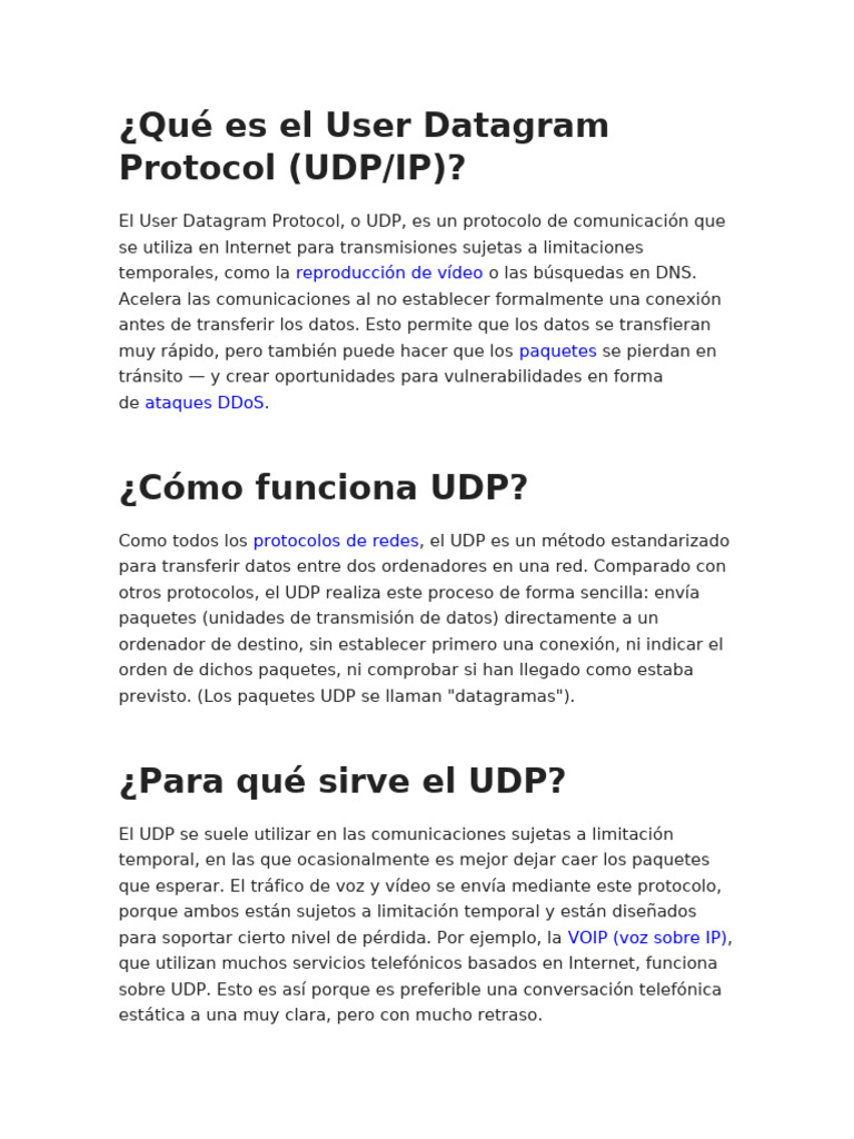 Protocolo UDP en Redes: Uso y Función | PDF