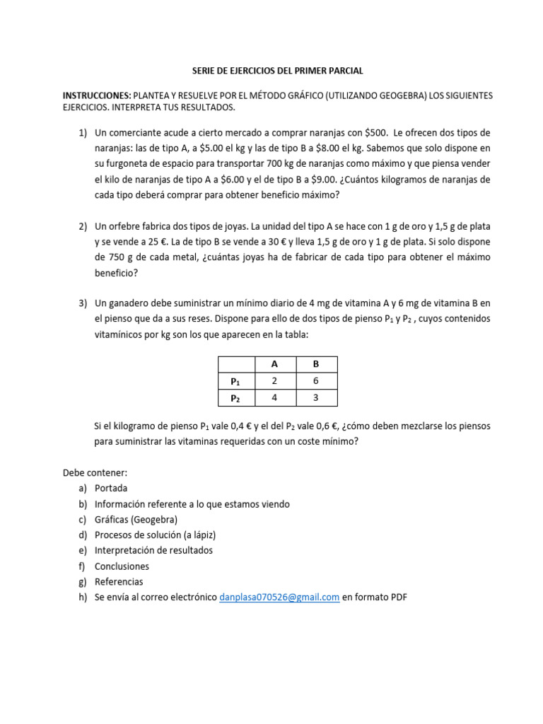 Serie de Ejercicios Del Primer Parcial I o | PDF