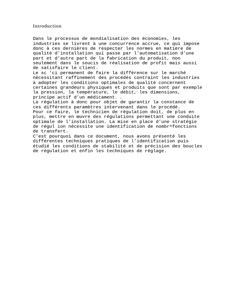 Techniques d'identification en régulation | PDF | Régulation