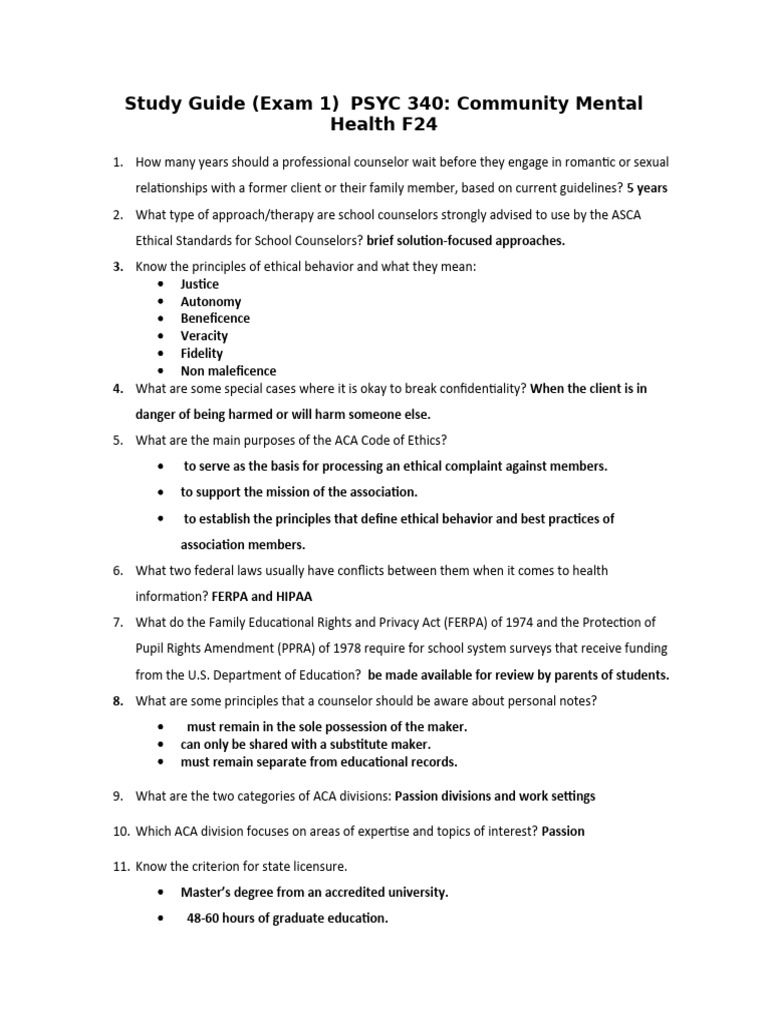 PSYC 340 Exam 1 Study Guide | PDF | Counseling Psychology | Psychology