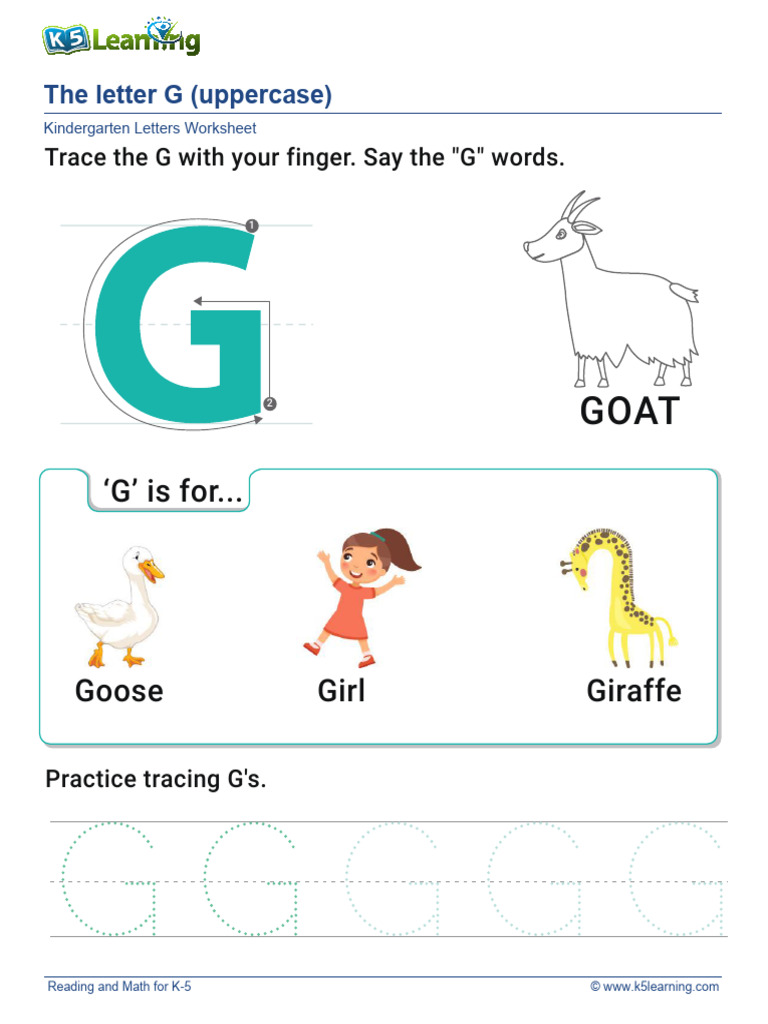 Kindergarten Letter G Tracing Worksheet | PDF