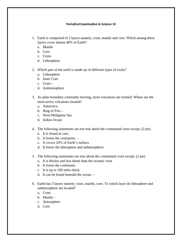 Earth Science Periodical Exam Guide | PDF | Plate Tectonics | Geophysics