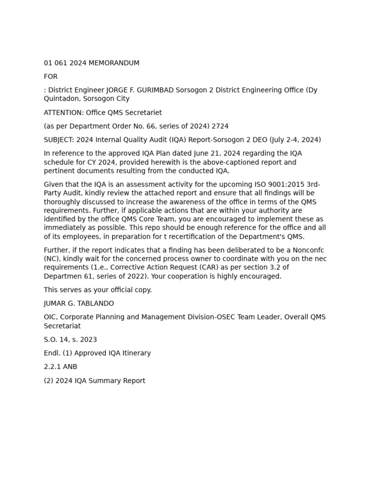 2024 Sorsogon 2 DEO IQA Report | PDF | Audit | Quality Assurance